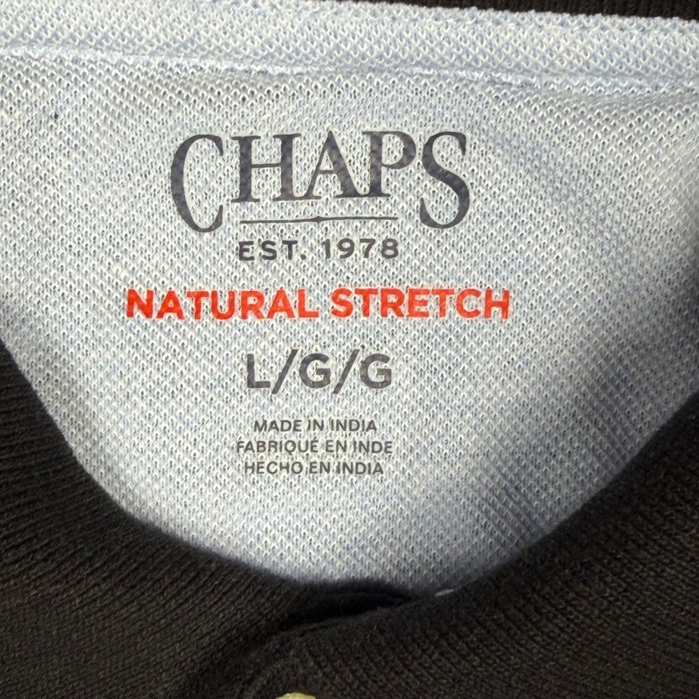 Chaps Mens Natural Stretch Black Cotton Pique Polo Shirt Red Crest Logo Large - Picture 3 of 7